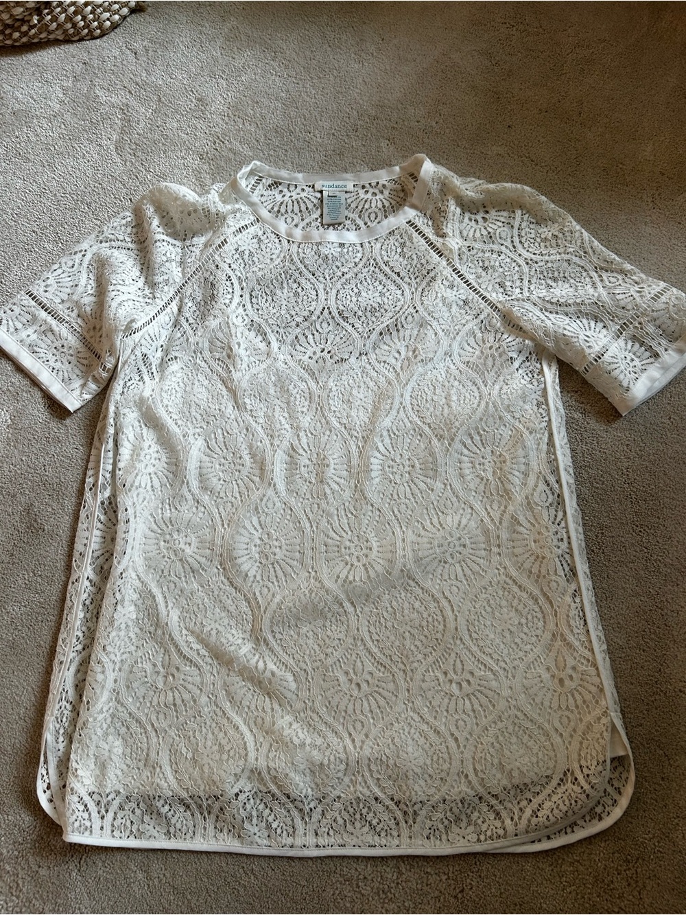 Sundance White Lace Short Sleeve Blouse with tank M